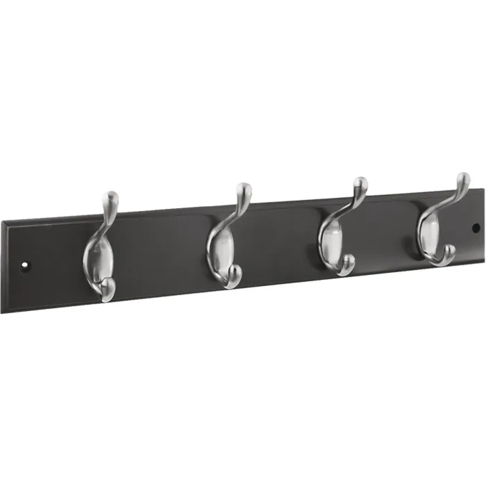National Hardware 18 In. 4-Hook Satin Nickel/Black Hook Rail