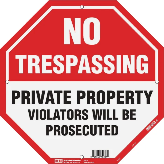 HY-KO Hy-Ko 12 x 12 Plastic Sign, No Trespassing/Private Property