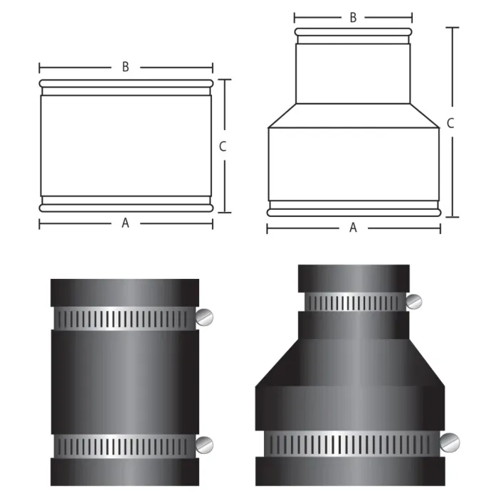PIPECONX 5 x 4 in Plastic or Cast Iron to Plastic or Cast Iron 4 in Coupling