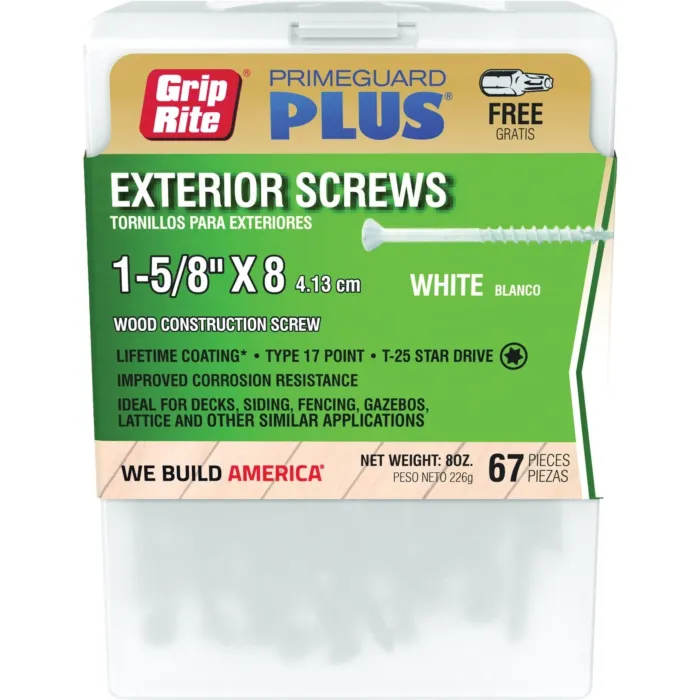 Grip-Rite PrimeGuard Plus #8 x 1-5/8 In. Star Drive White Exterior Construction Screw (40-Count)