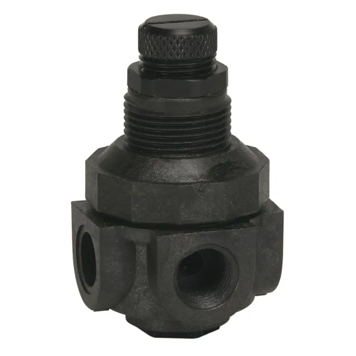 WATTS 1/4 In Miniature Plastic Water Pressure Regulator, Npt Female, Acetal Plug, 0-25 psi, Gauge Port/90Degree Inlet To Outlet