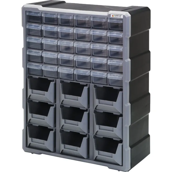 Quantum Storage Systems Quantum Storage 30-Drawer Clear Plastic Parts Drawer Cabinet with 9 Bins