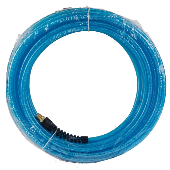 Flexeel Hose, 1/4" x 50', 1/4" MPT Reusable Strain Relief Fittings, Transparent Blue