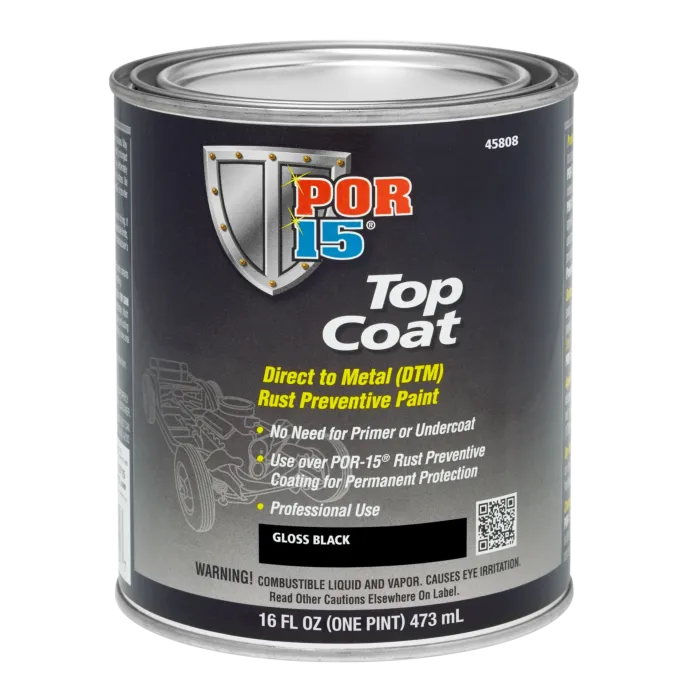 POR-15® 45808 1 pt Gloss BlackLiquid Rust Preventive Top Coat DTM Paint