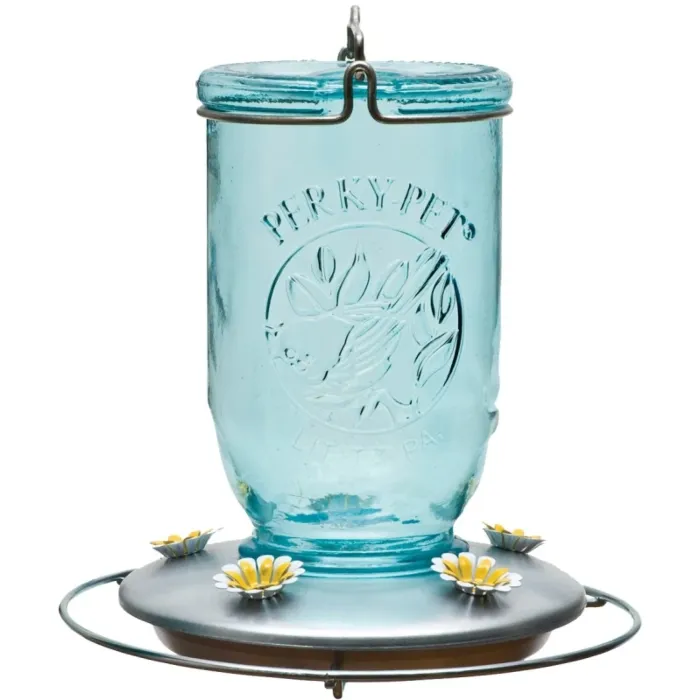 Perky-Pet Glass Bird Feeder w/ 5-Ports/Perches (Blue) 32 oz