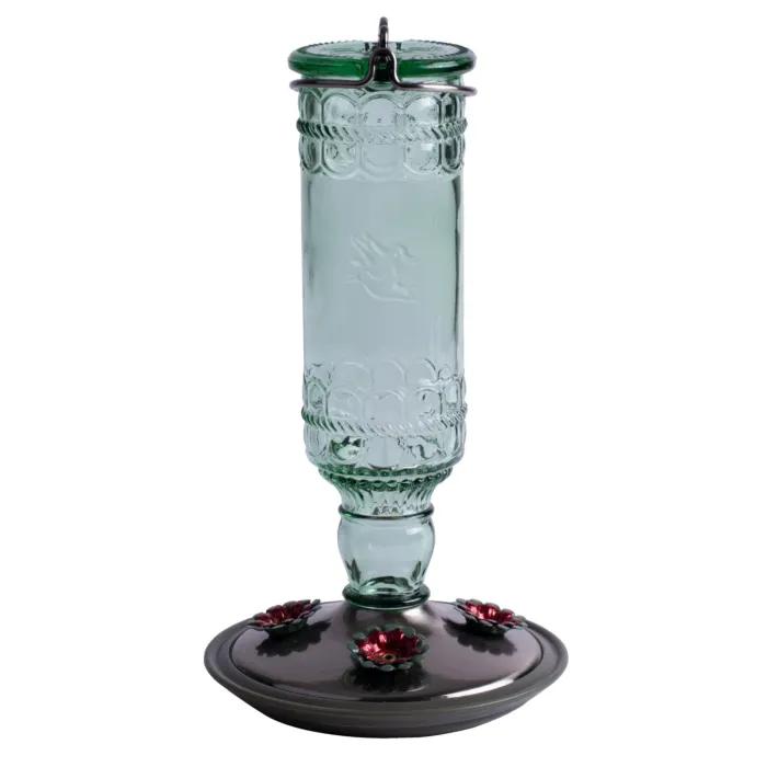 Perky-Pet Glass Antique Bottle Hummingbird Feeder (Green) 10 oz