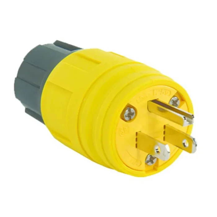 Pass & Seymour Legrand PS14W47CCV3 Watertight Plug, 2 -Pole, 15 A, 125 V, IP65, 66, 67, NEMA: NEMA 5-15P, Yellow