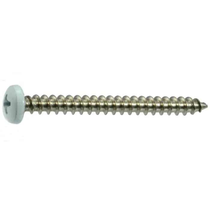 #10 x 2" Phillips Pan Head, Sheet Metal Screw, Stainless Steel, White 