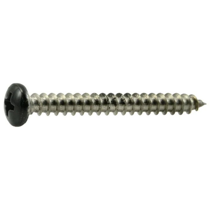 #8 x 1-1/2" Phillips Pan Head, Sheet Metal Screw, Stainless Steel, Black 