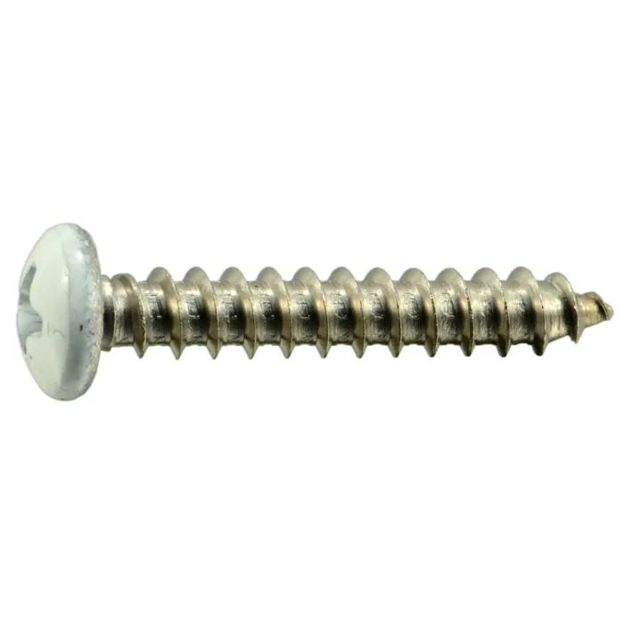 #8 x 1" Phillips Pan Head, Sheet Metal Screw, Stainless Steel, White 