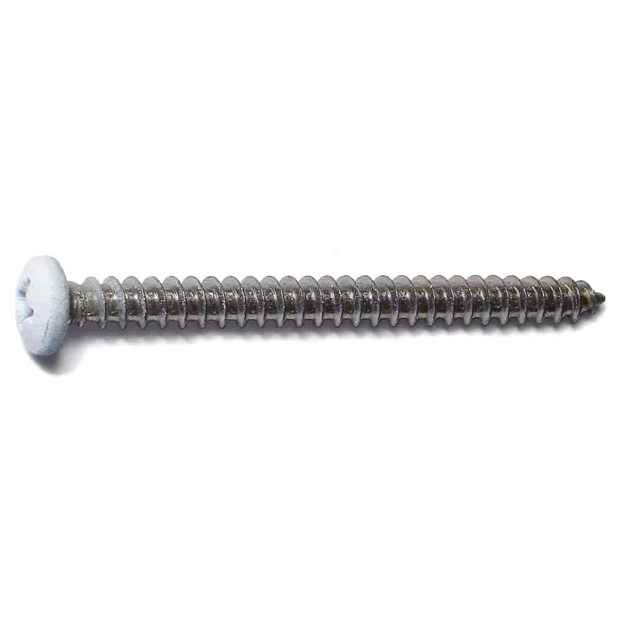 #8 x 2" Phillips Pan Head, Sheet Metal Screw, Stainless Steel, White 