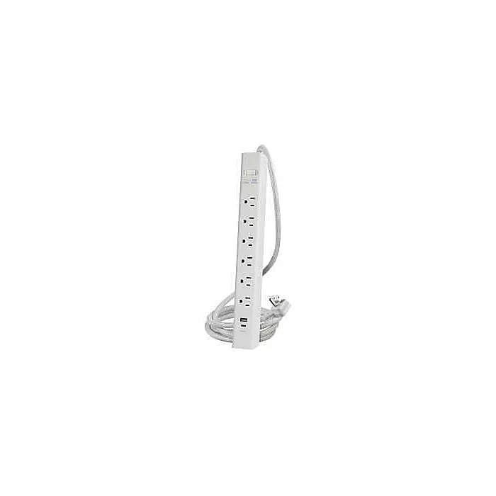 PowerZone 15A 125V 2-USB 6-Socket Surge Protector Power Strip (White) 4 ft