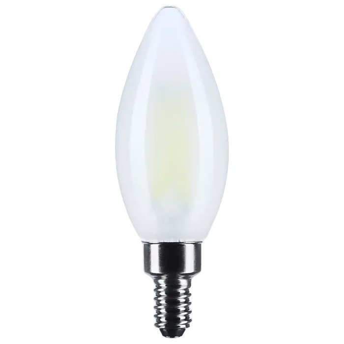 Satco 120V B11 LED Filament Candalabra Base Candle Tip Bulb (Frost) 5000K, 90 CRI, 760 Lumens