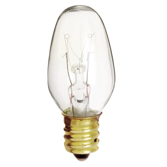 Satco 7 Watt C7 Incandescent - Clear - 3000 Average rated hours - 35 Lumens - Candelabra base - 120 Volt - 2-Card