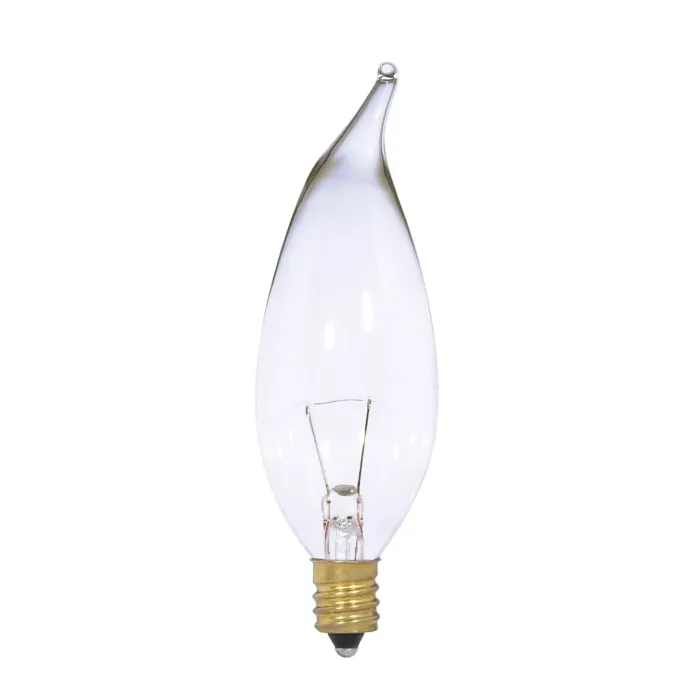 Satco 25 Watt CA10 Incandescent - Clear - 1500 Average rated hours - 250 Lumens - Candelabra base - 12 Volt