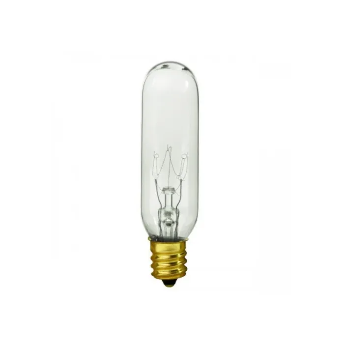 Satco 15 Watt T6 Incandescent - Clear - 2000 Average rated hours - 90 Lumens - Candelabra base - 145 Volt - Carded