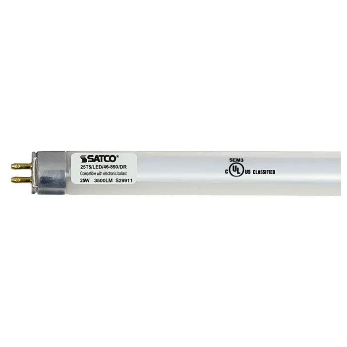 Satco 25 Watt T5 LED - Miniature bi-pin base - 5000K - 50000 Average rated hours - 3500 Lumens - Type A - Ballast dependent