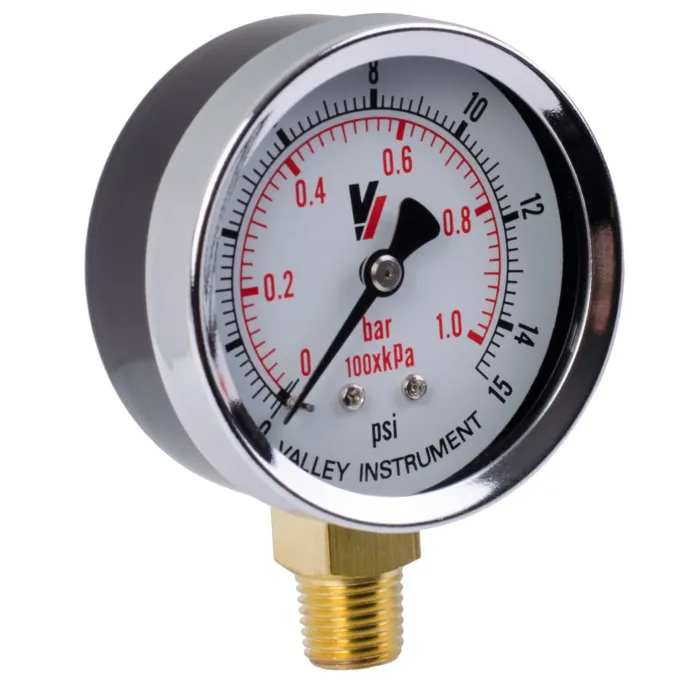 Valley Industries 2-1/2 in 0 - 15 psi 1/4 in MNPT Dual Scale Pressure Gauge