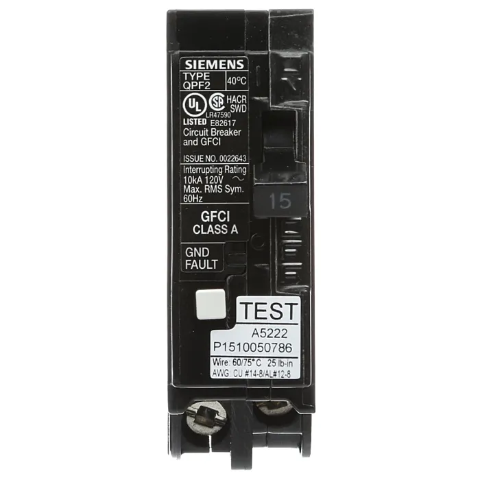 Siemens BRKR QPF2 GFCI 5mA 1P 120V 15A 10KA