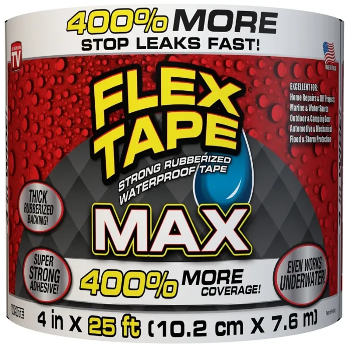 Flex Seal Flex Tape TFSMAXWHT04 Tape, 25 ft L, 4 in W, Rubber Backing, White