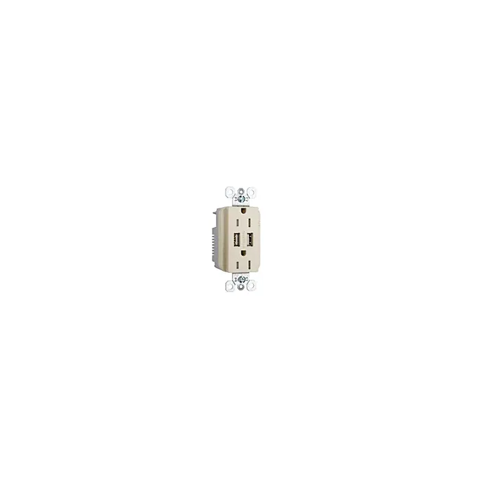Pass & Seymour 3.1A Spec Grade USB Outlet, Type A, 15A, Tamper-Resistant, Ivory