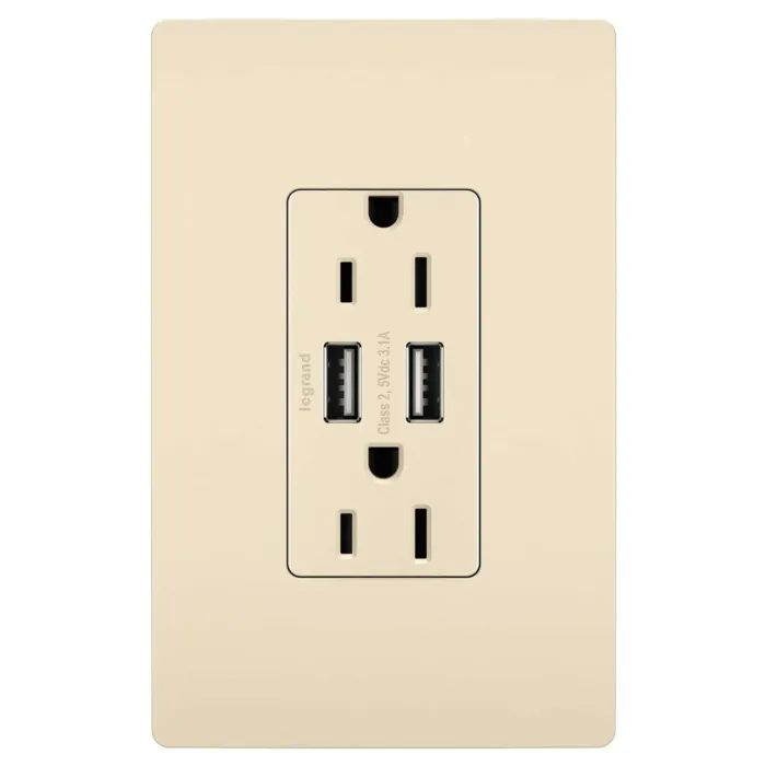 Pass & Seymour radiant® 3.1A USB Outlet, Type A, 15A, Tamper-Resistant, Light Almond