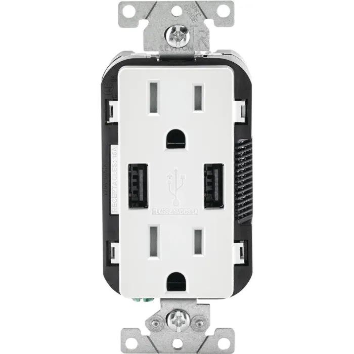 Pass & Seymour radiant® 3.1A USB Outlet, Type A, 15A, Tamper-Resistant, White