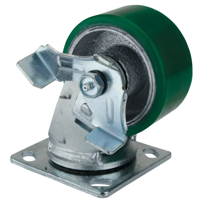 World Casters & Equipment Manufacturing 4" Poly/Cast Iron Swivel Caster with Brake