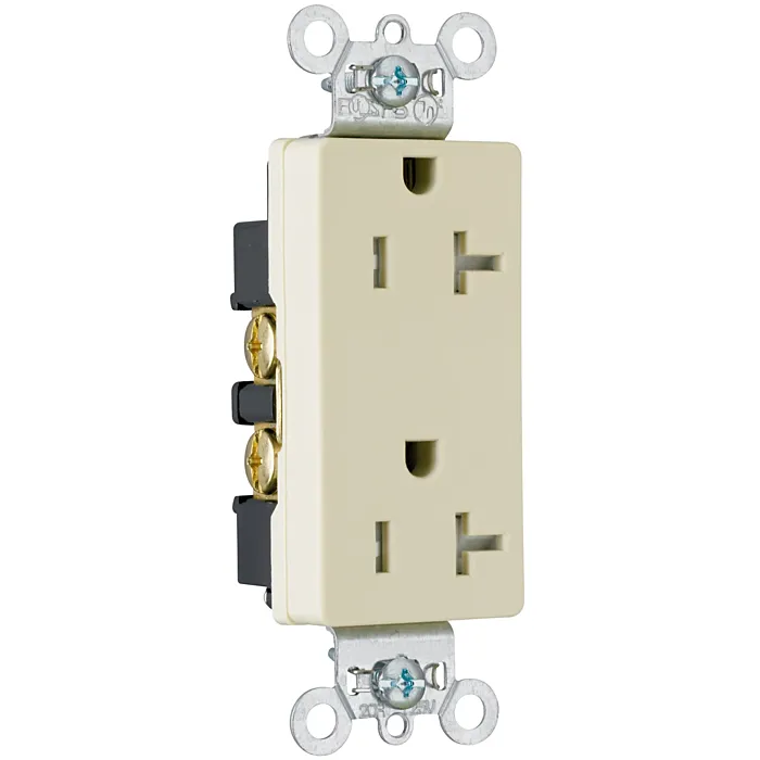 Pass & Seymour 20A 125V Spec-Grade Tamper-Resistant Decorator Duplex Receptacle, Side Wire, Ivory