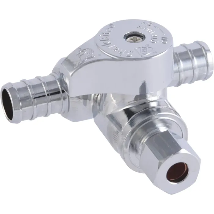 SHARKBITE Compression Brass Quarter Turn Crimp Tee Stop - 1/2 in. PEX Barb x 1/4 in. OD