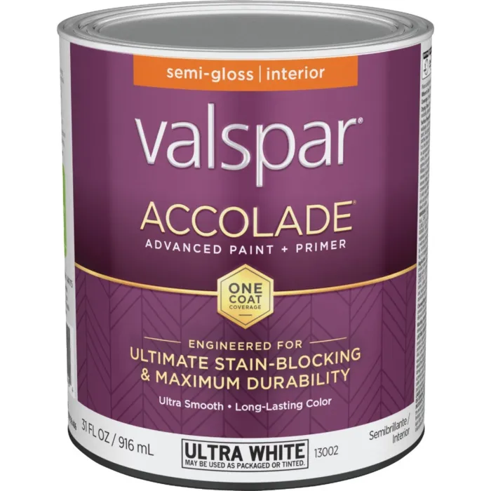 Valspar Accolade Premium Interior Paint & Primer (Semi-Gloss - Ultra White Base) 1 qt.