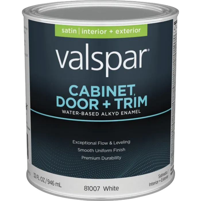 Valspar Cabinet, Door, & Trim Oil-Enriched Enamel (Satin - Bright White Base) 1 qt.