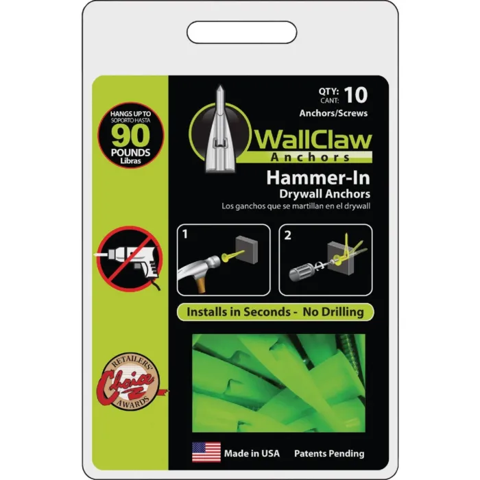 WallClaw Anchors Wall-Claw Drywall Anchor (Green - 10 pk) #8 x 1-1/4 in.