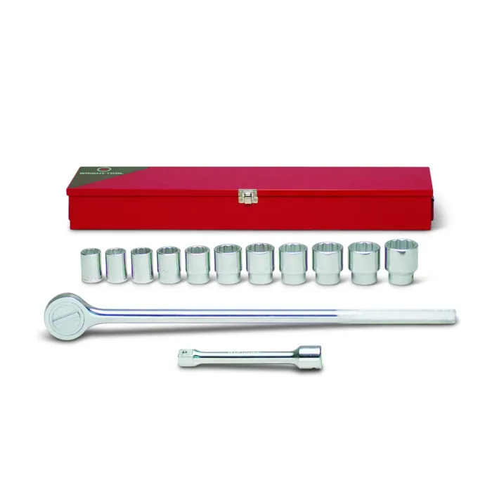 Wright Tool 3/4" Drive 13 Piece Metal Boxed Set - 12 Point Standard Sockets, 7/8" - 1-5/8", Ratchet, 8" Extension