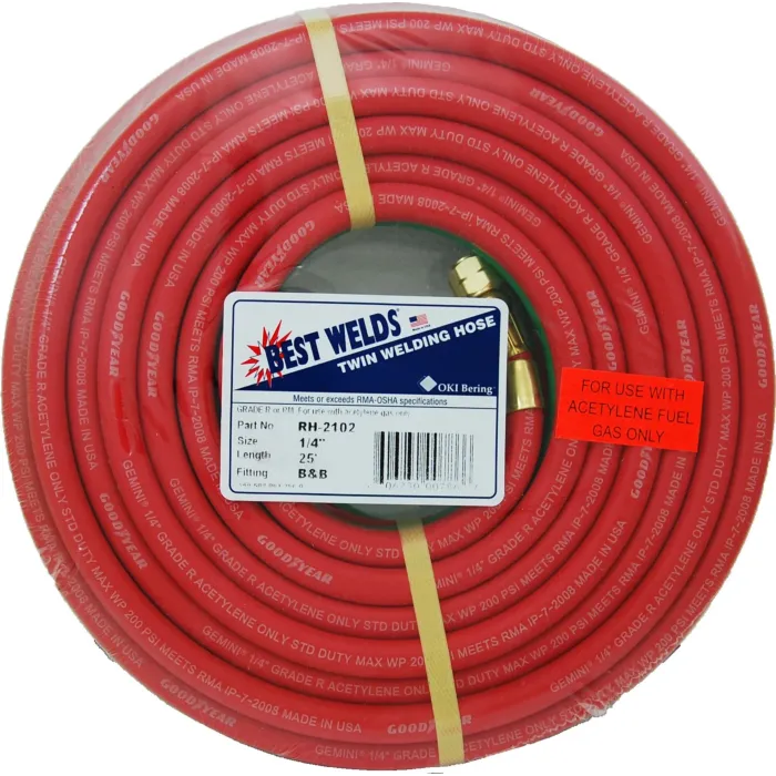 Weldcote Twin Hose Grade R 1/4 X 25' Bb Fittings