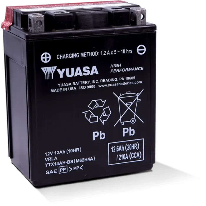 Yuasa Battery, Inc Yuasa YTX14AH-BS 12 V 12 Ah at 10 hr 1.2 A High Performance AGM Motorcycle Battery