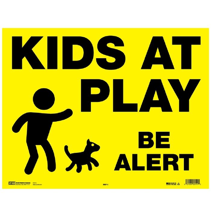 HY-KO Hy-Ko MKP-1 Yard Sign, KIDS AT PLAY BE ALERT, Black Legend, Yellow Background, Corrugated Plastic