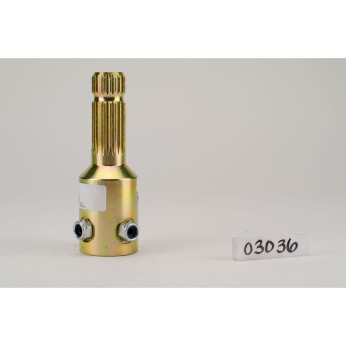 Double HH 1-3/4 x 20 Female Spline 1-3/8 x 21 Male Spline Yellow Zinc Plated/BlackOxide Set Screw PTO Adapter