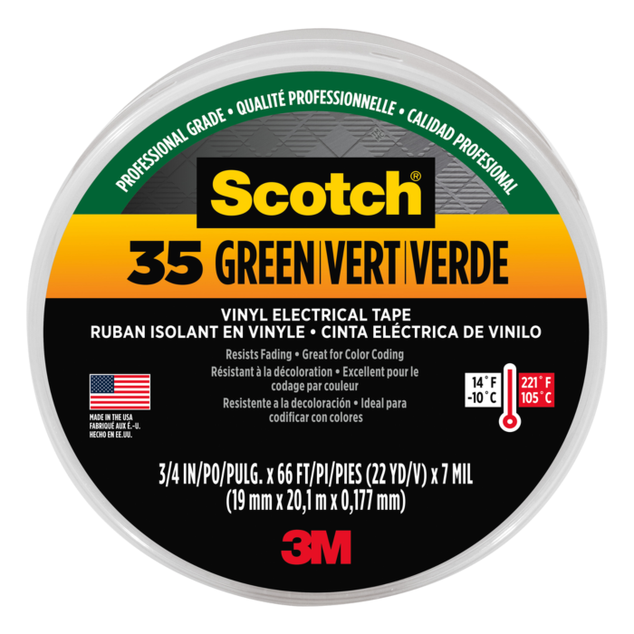 3M Scotch® #35 Vinyl Electrical Tape, 10851-DL-10, 3/4 in x 66 ft x 0.007 in, Green, 10/case