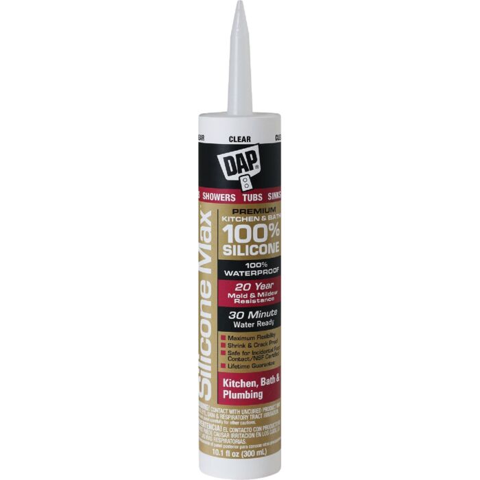 DAP Premium Kitchen, Bath, & Plumbing 100% Silicone Sealant (Clear) 10.1 oz