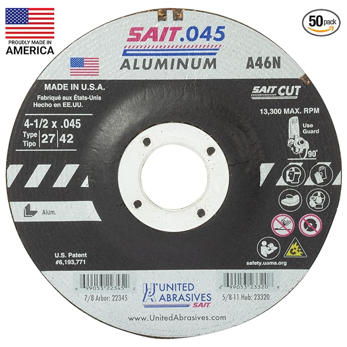 22345 A46N Aluminum Cut-Off Wheels (Type 27/Type 42 Depressed Center) 4-1/2" x .045" x 7/8"