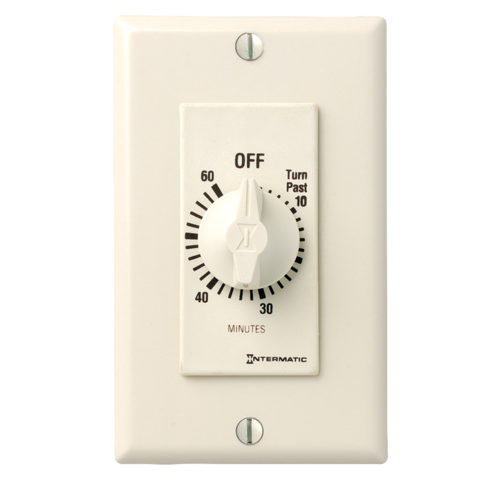 Intermatic Spring Wound Countdown Timer, Decorator Style, 125-277 VAC, 50/60 Hz, SPST, 60 Minute Max, Without Hold, Light Almond