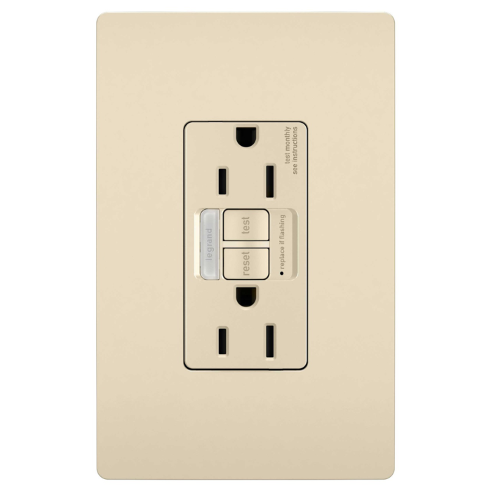 Pass & Seymour radiant® Tamper-Resistant 15A Duplex Self-Test GFCI Receptacles with SafeLock® Protection and Night Light, Light Almond