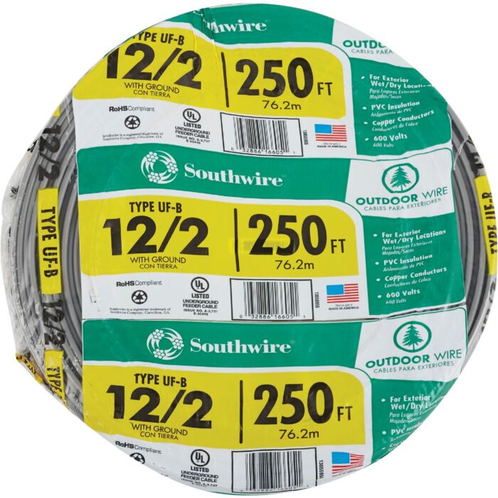 Southwire 250 ft 12/2 UF-B Underground Electrical Wire