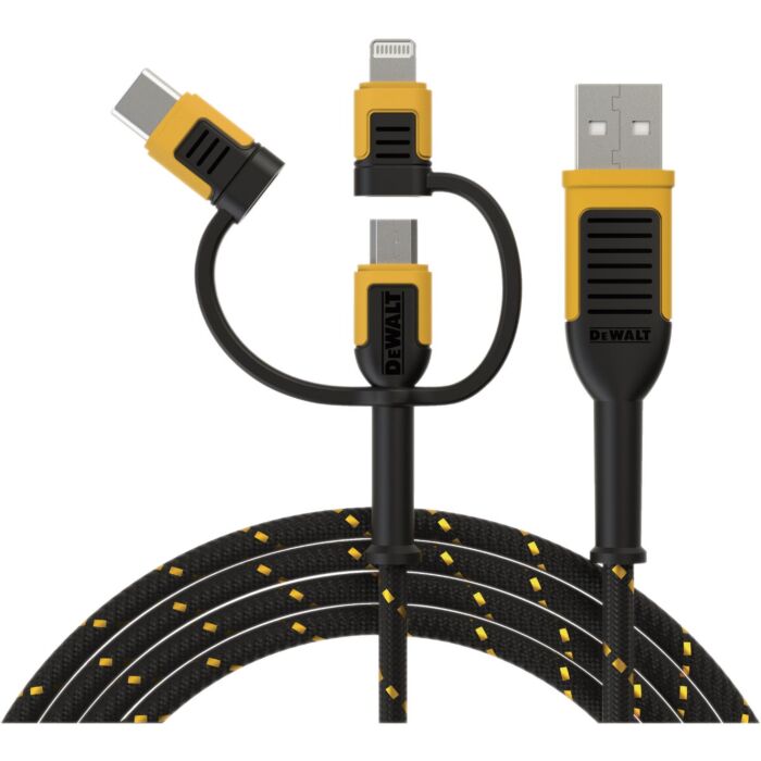 DEWALT 3-In-1 Lightning, Type-C, & Micro-USB Reinforced Cable - 6 ft