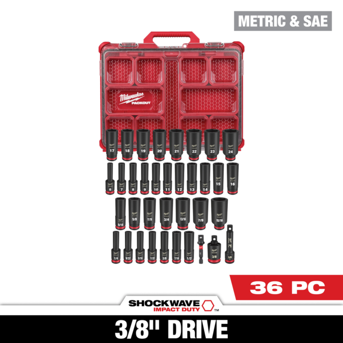 Milwaukee 36PC SHOCKWAVE™ Impact Duty Socket 3/8” Drive Set with PACKOUT™