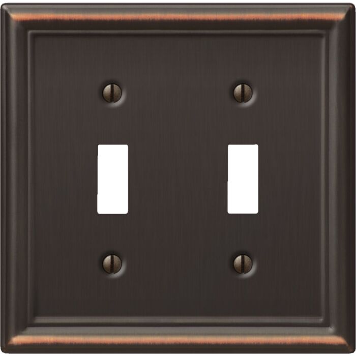 Amerelle Chelsea 2-Gang Steel 2-Toggle Opening Wall Plate (Aged Bronze)