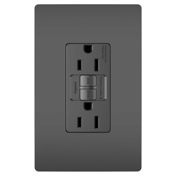Pass & Seymour radiant® 15A Duplex Self-Test GFCI Receptacles with SafeLock® Protection, BlackRetail Pkg