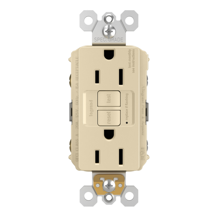 Pass & Seymour radiant® 15A Duplex Self-Test GFCI Receptacles with SafeLock® Protection, Ivory