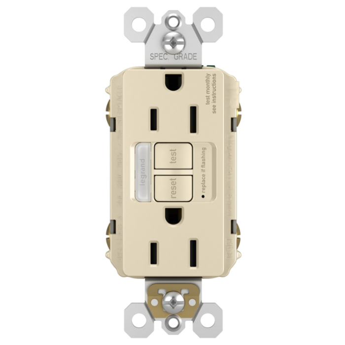 Pass & Seymour radiant® Tamper-Resistant 15A Duplex Self-Test GFCI Receptacles with SafeLock® Protection and Night Light, Light Almond